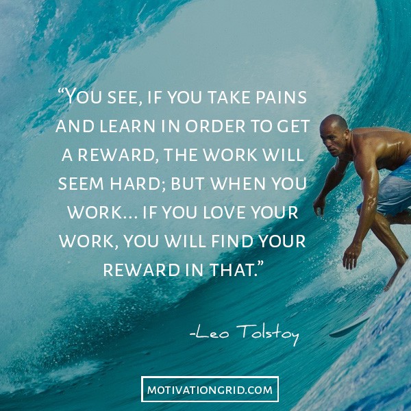 Leo Tolstoy quote about loving your work, perseverance, image quote