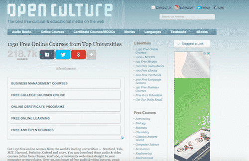 Open Culture, online education for free