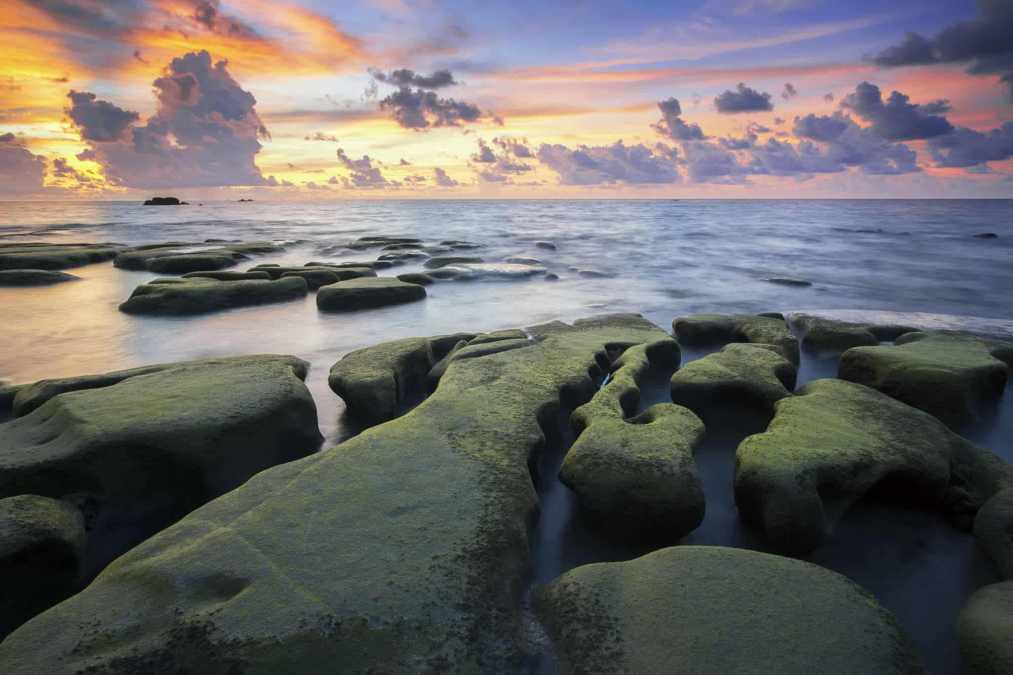 calm, sunset, water