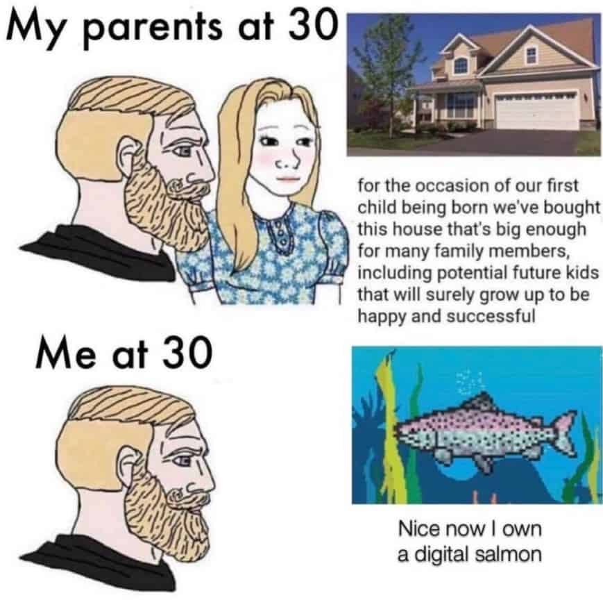 My parents' investments vs mine meme, investing jokes iamge