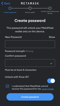 metamask mobile app account setup password creation screen, image