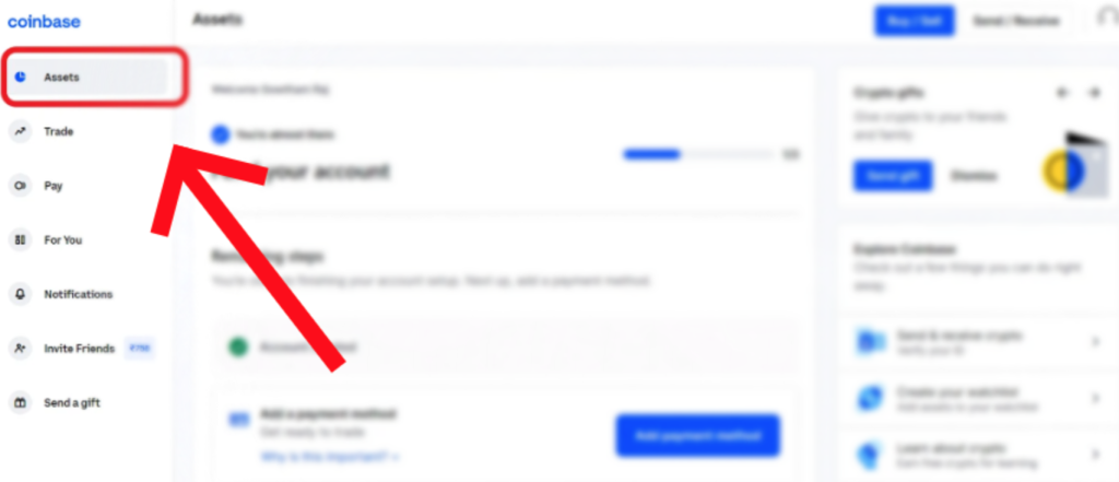step 2, assets section in coinbase