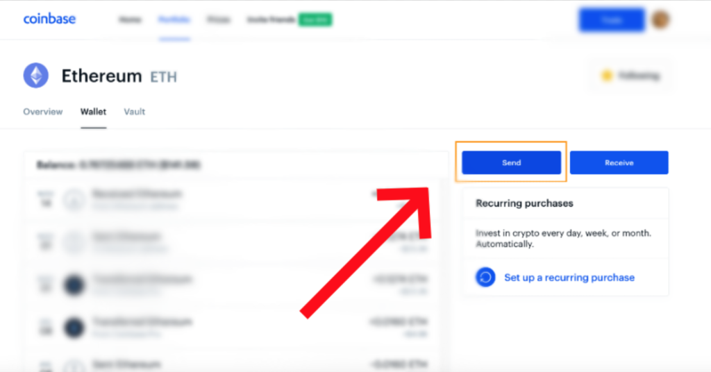step 4, send button in coinbase for ethereum