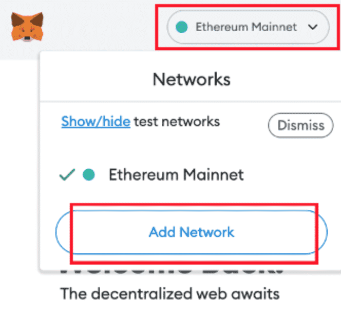 step 2, metamask chrome extension, add network