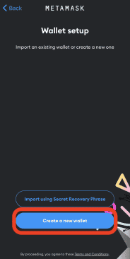 metmask mobile app wallet setup page, image