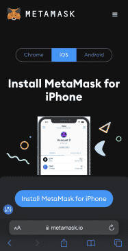 metamask mobile website version selection page, image