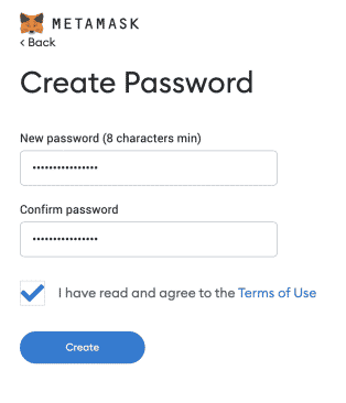 metamask desktop extension password creation screen, how to create metamask wallet, image