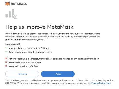 metamask desktop browser extension data consent form, image