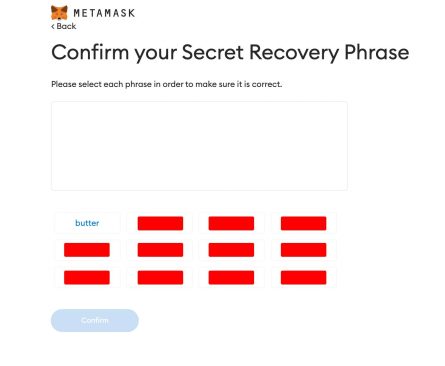 metamask desktop extension recovery phrase confirm, image