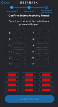metamask mobile app secret recovery phrase test, image