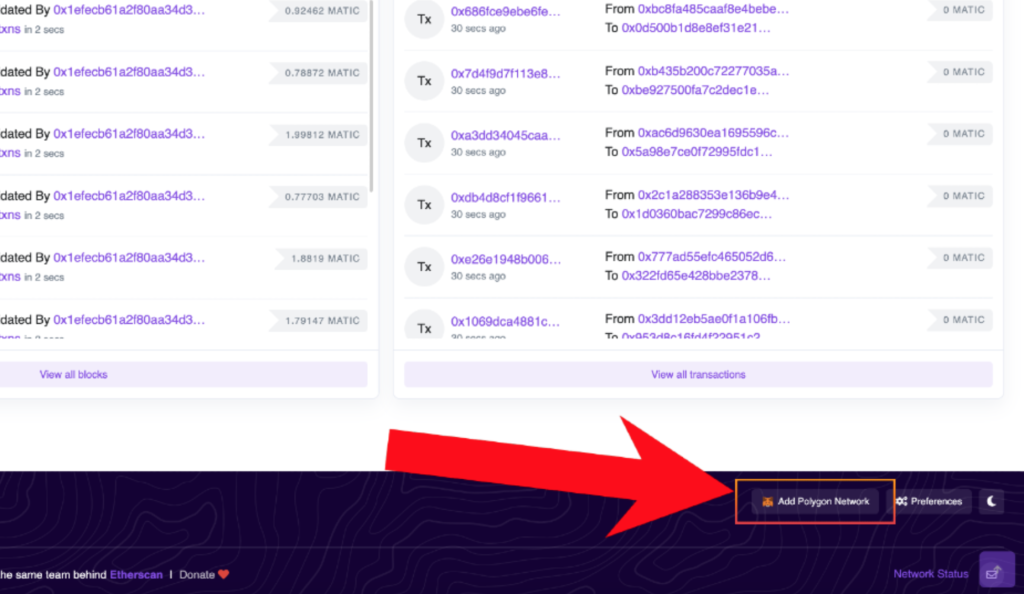 polygonscan arrow to add polygon network