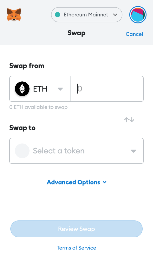 metamask swaps ethereum example