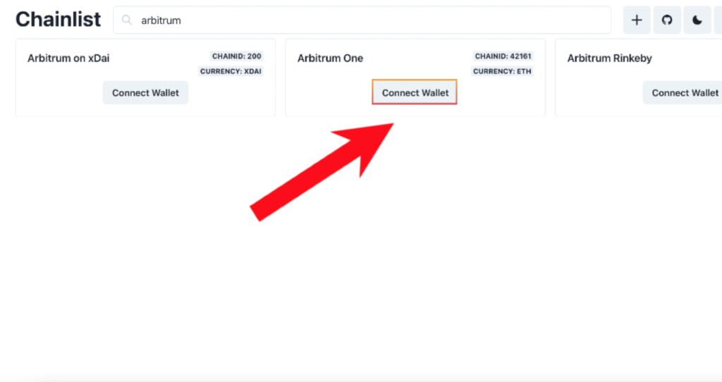 connect arbitrum to metamask using chainlist