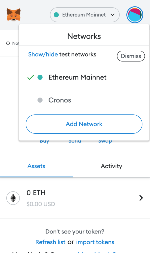 add network option in mainnet menu