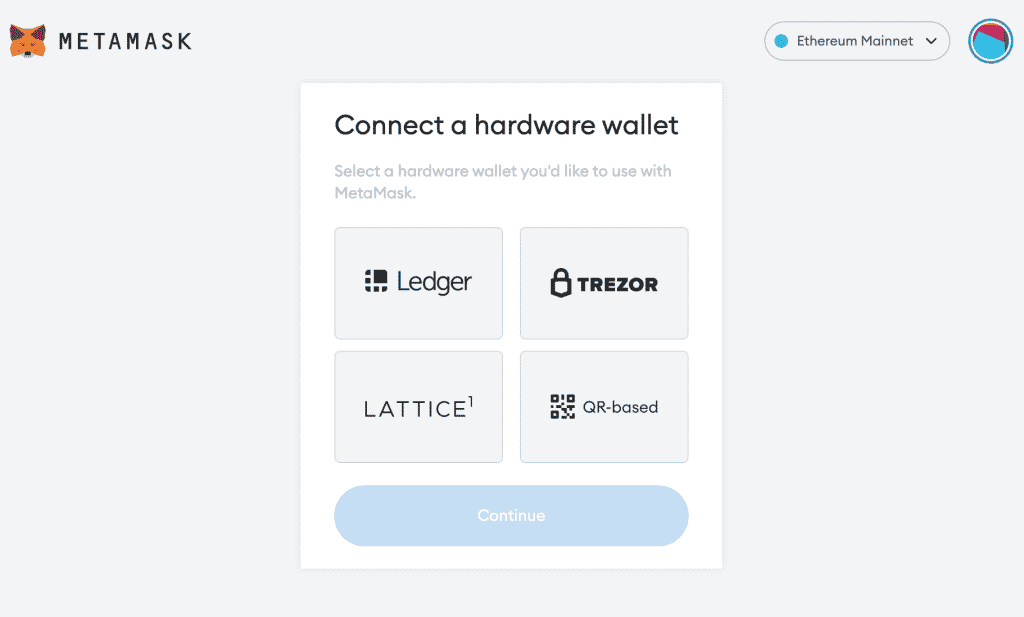 metamask connect a hardware wallet page