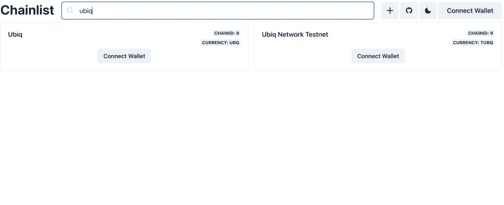 step 2, search for Ubiq on chainlist