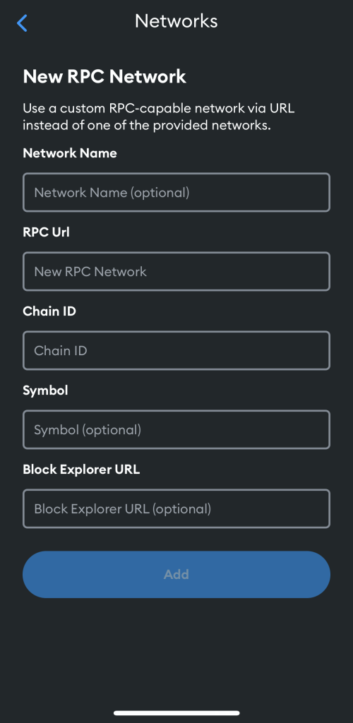 step 3, add arbitrum details in metamask mobile application