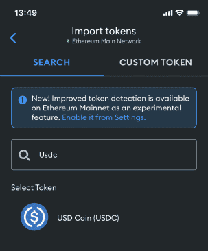 usdc search token in metamask